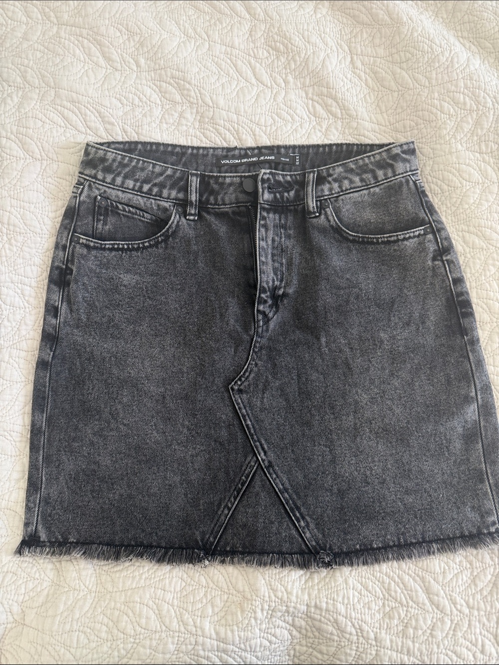Volcom Grey Washed Denim Mini Skirt with Raw Hem